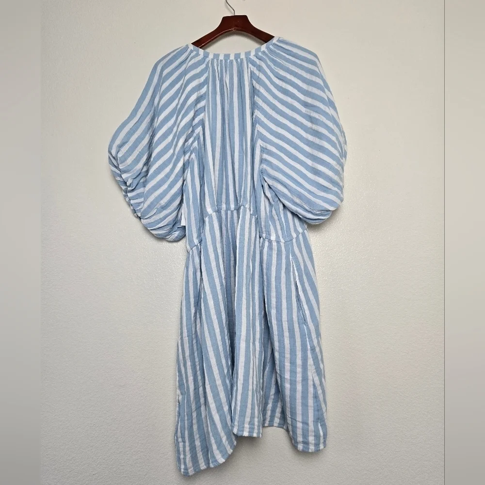 NWT Old Navy Waist Defined Puff Sleeve Light Blue Stripe Dress‎ Plus Size 3X